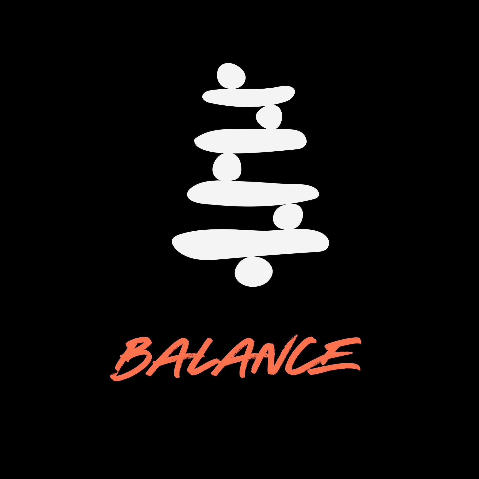 White stacked shapes with 'BALANCE' text on a black background #color_black
