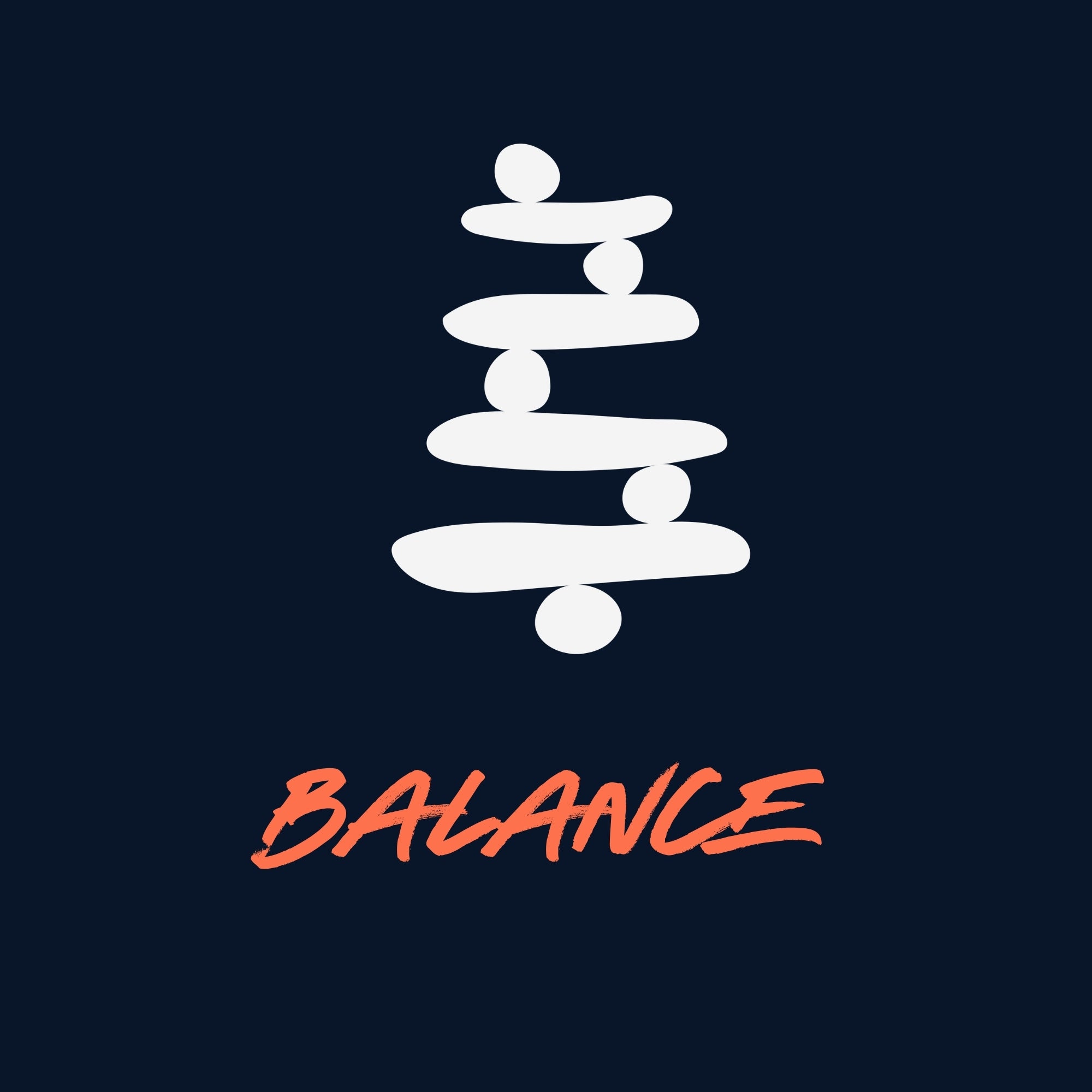 White stacked circles with 'BALANCE' text on a dark blue background #color_french navy