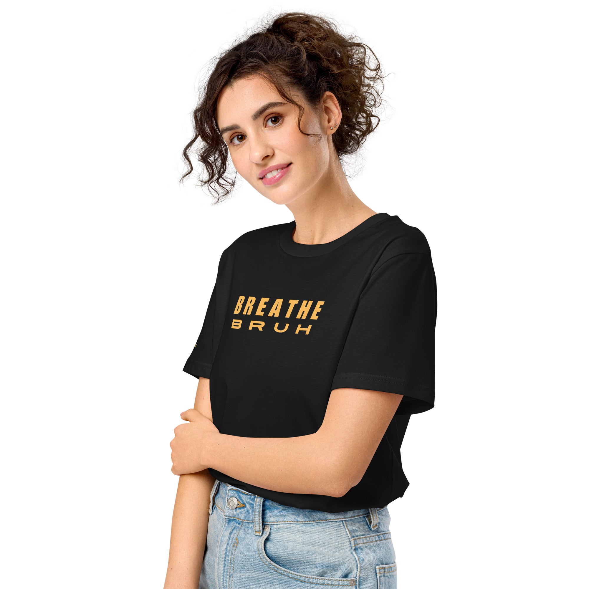 Breathe Bruh minimalist cotton t-shirt, premium weight unisex graphic tee #color_black