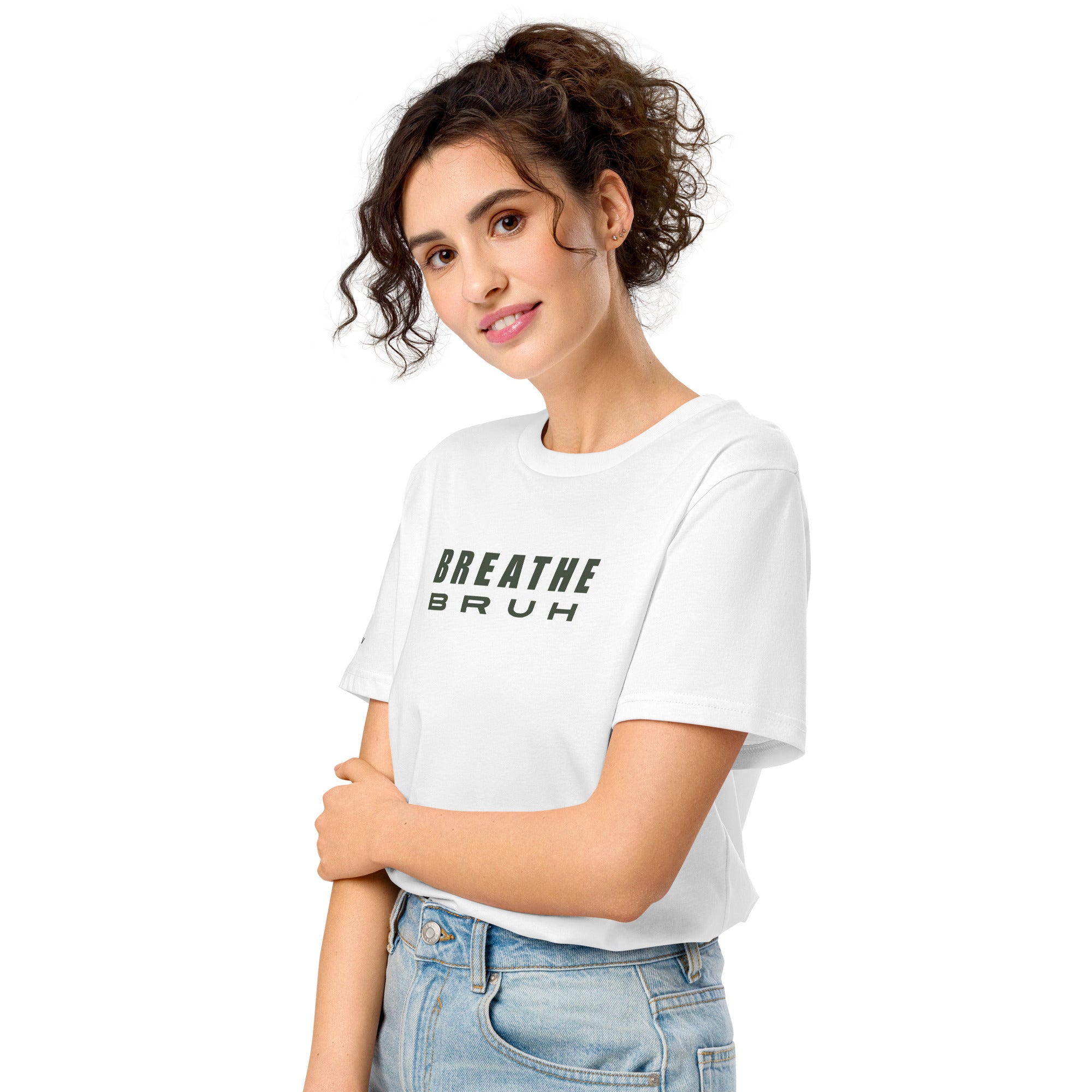 Breathe Bruh minimalist cotton t-shirt, premium weight unisex graphic tee #color_white