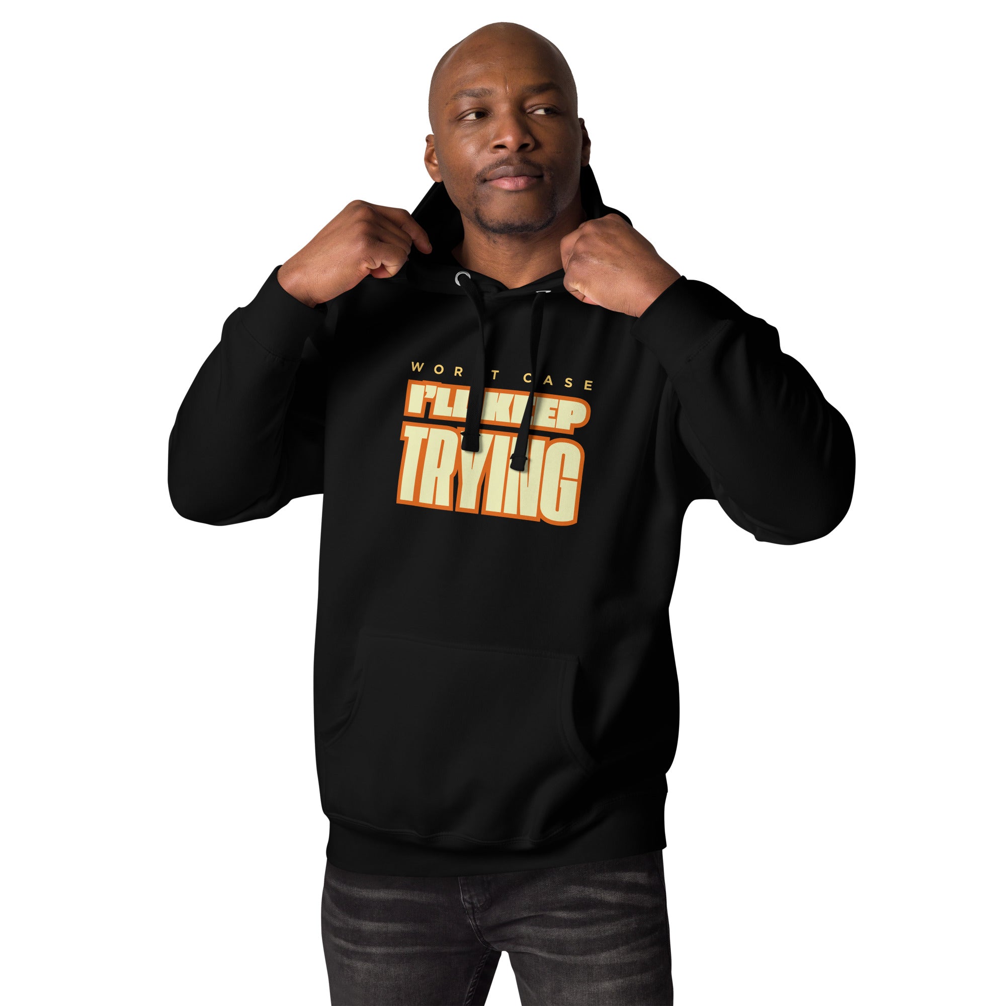 Black Brightluv cotton face hoodie with motivational front print, #color_black