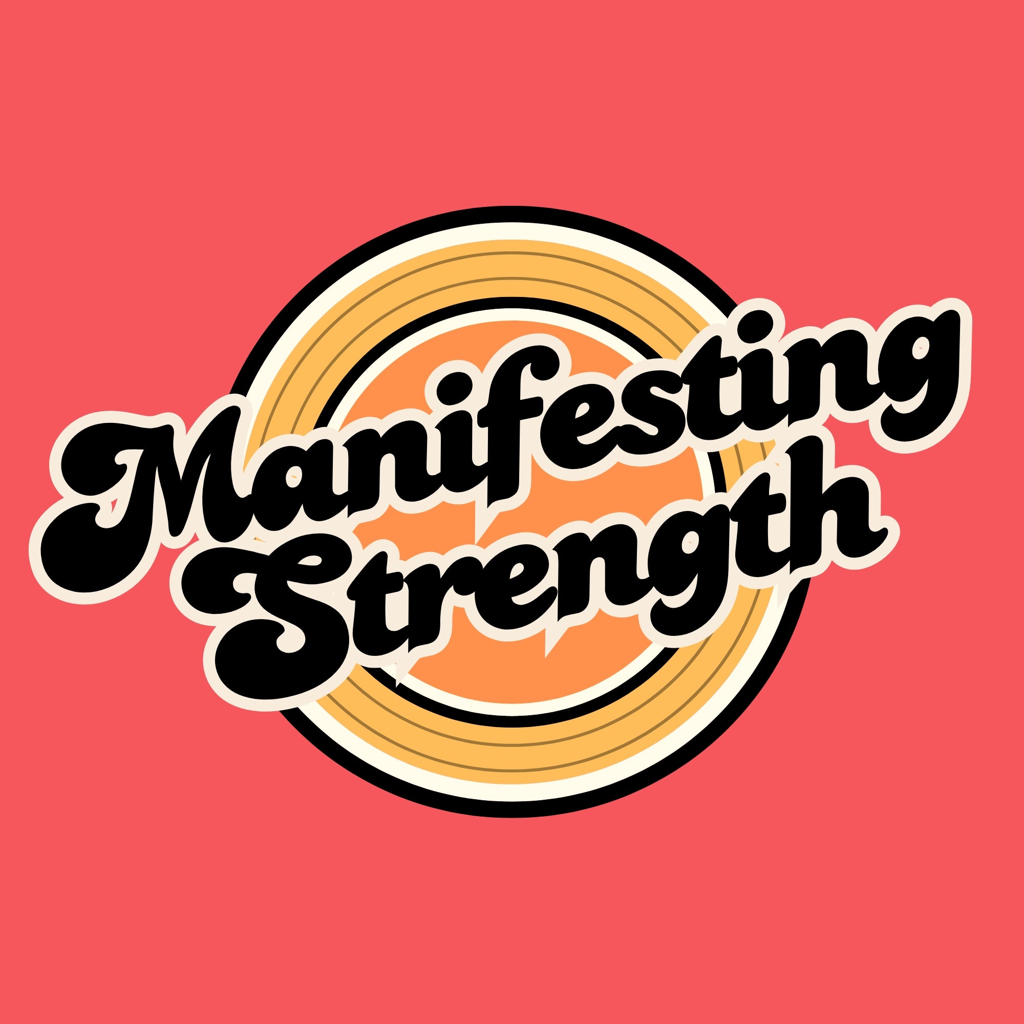 Logo with 'Manifesting Strength' text on a red background #color_heather red