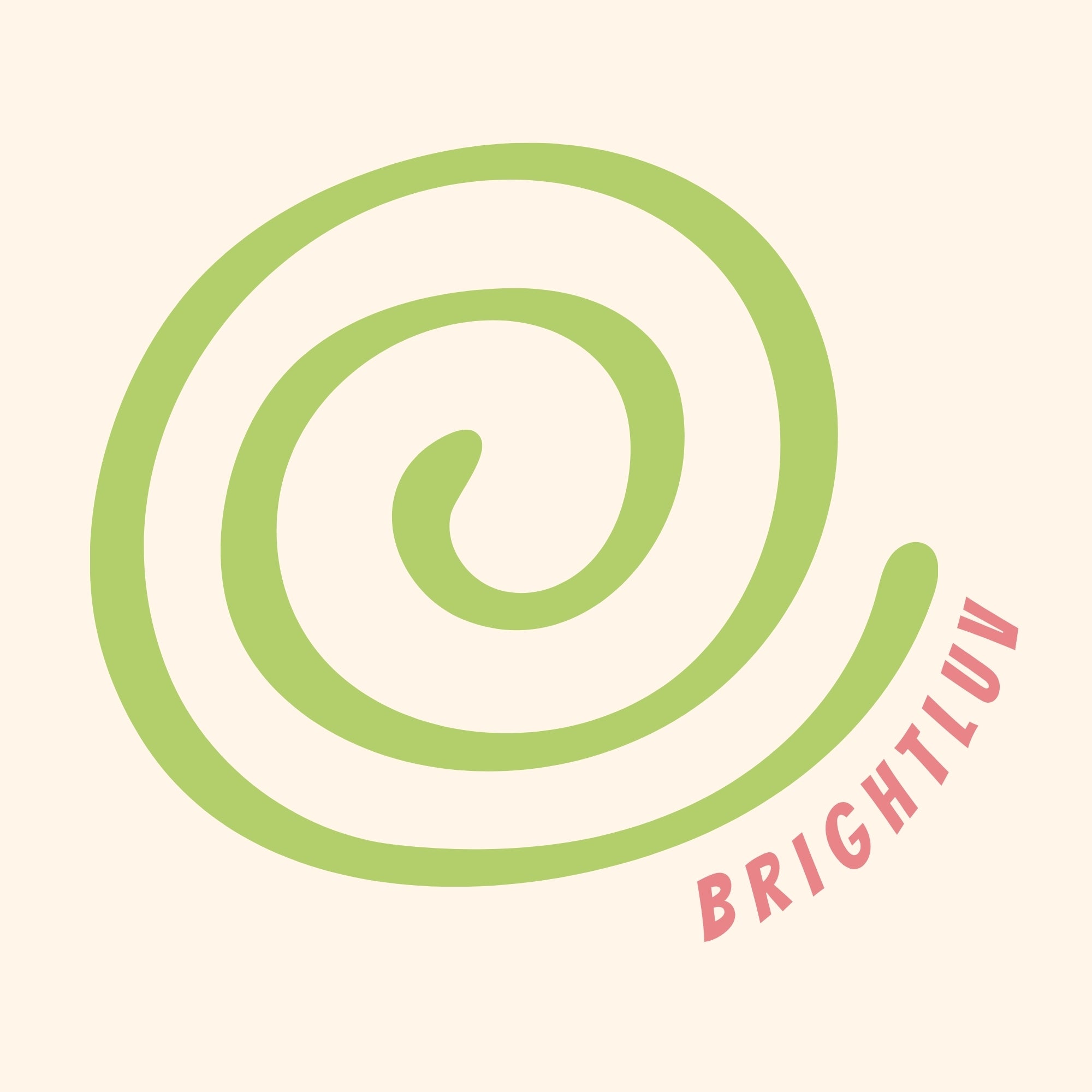 Green spiral logo with 'BRIGHTLUV' text on a beige background #color_vintage white