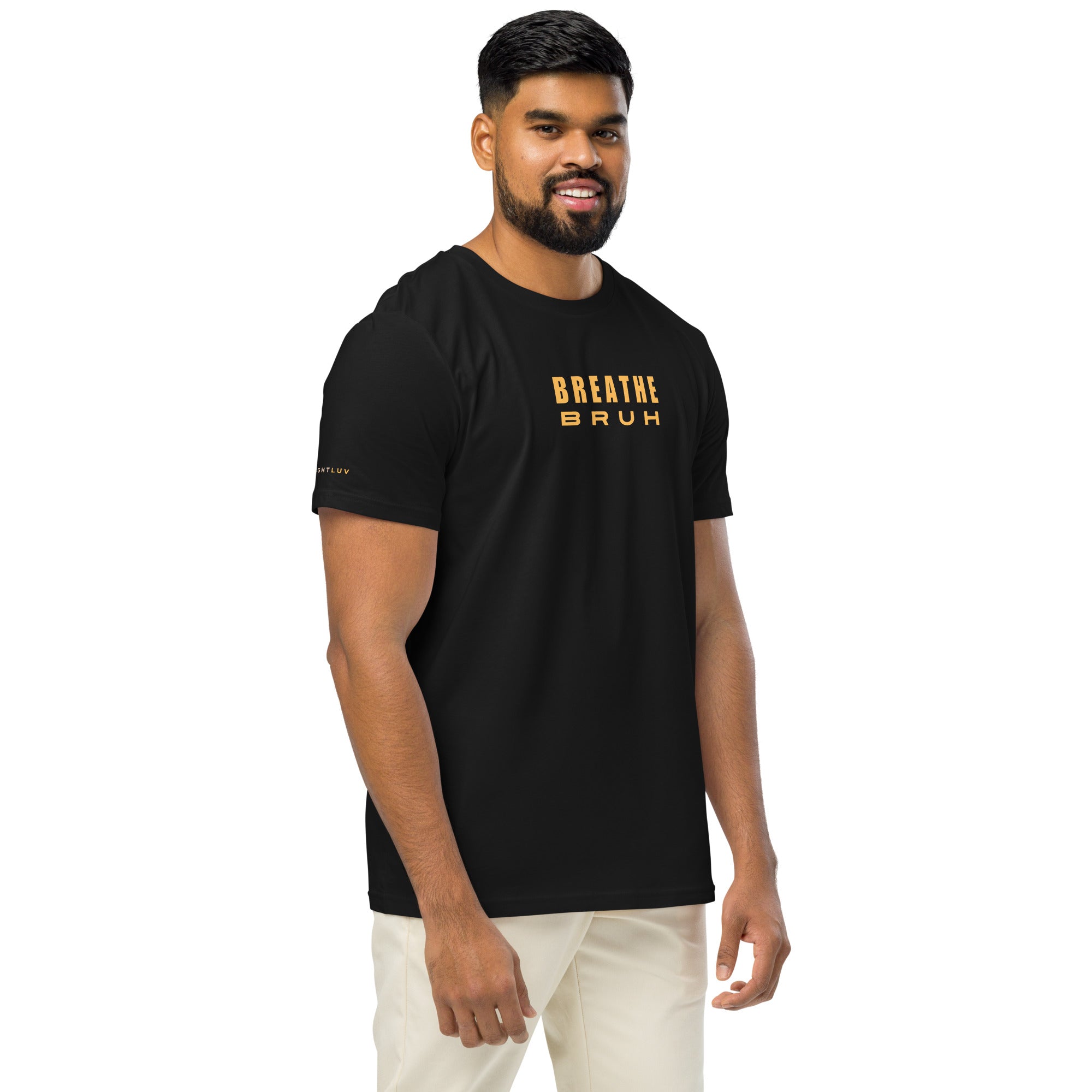 Breathe Bruh minimalist cotton t-shirt, premium weight unisex graphic tee #color_black