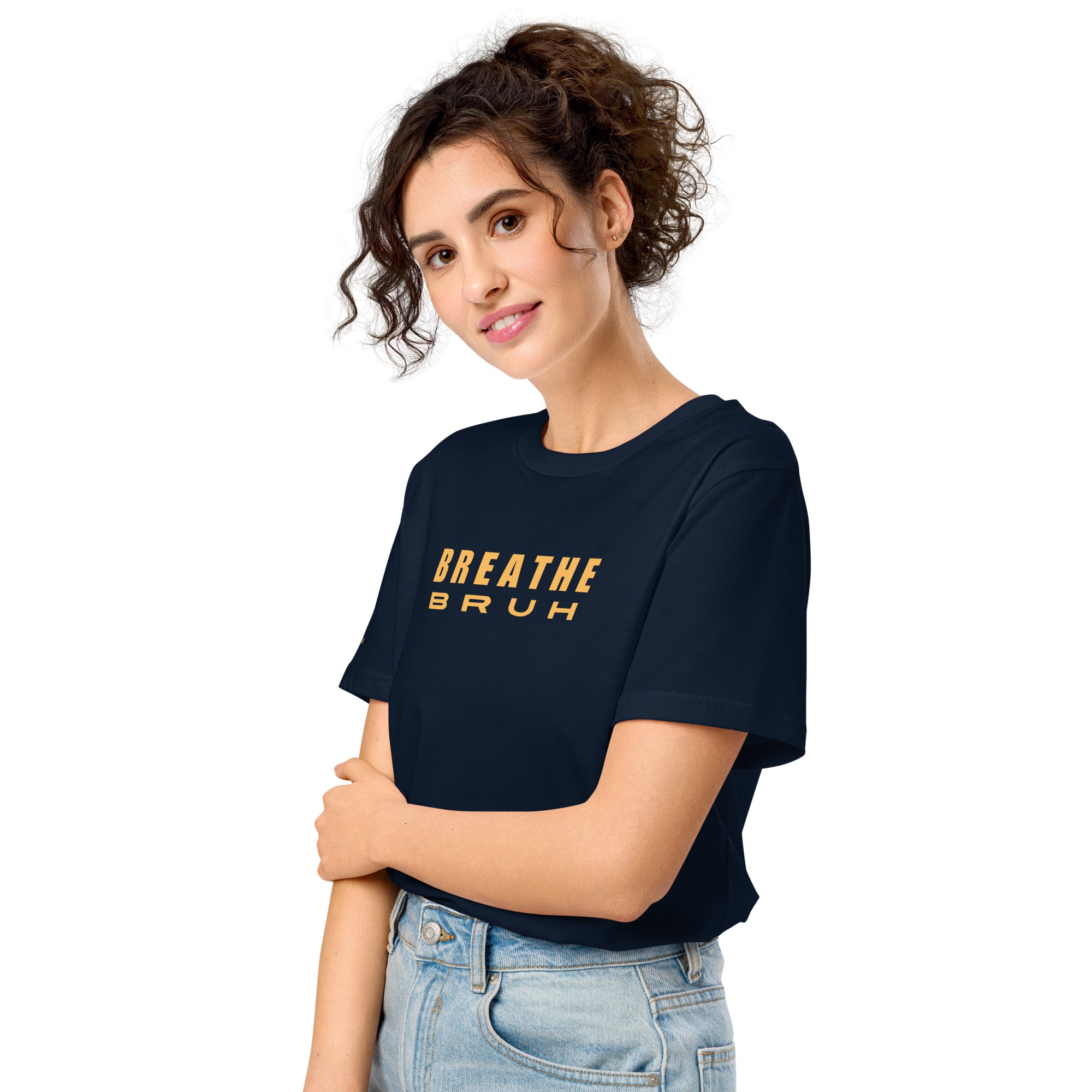 Breathe Bruh minimalist cotton t-shirt, premium weight unisex graphic tee #color_french navy
