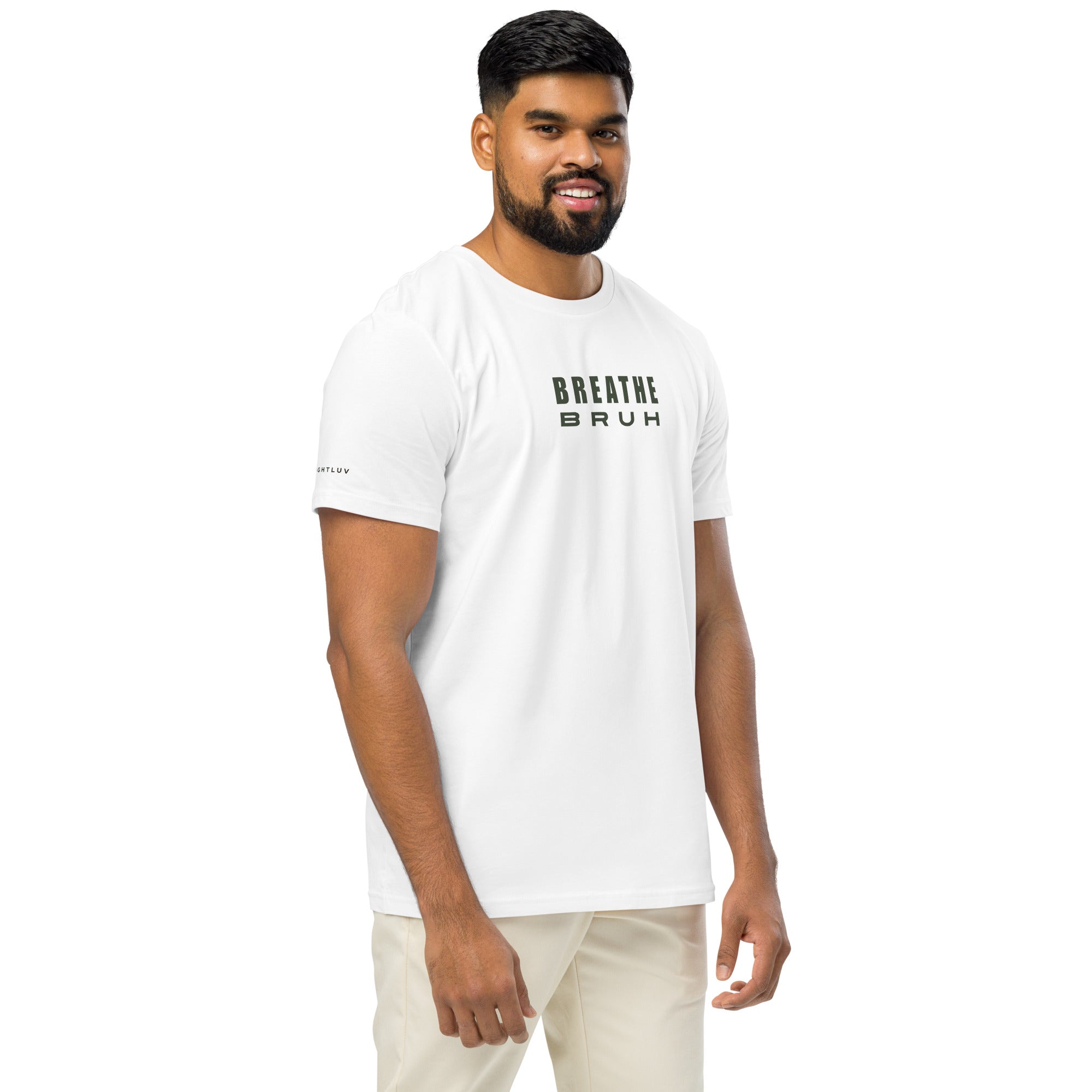 Breathe Bruh minimalist cotton t-shirt, premium weight unisex graphic tee #color_white