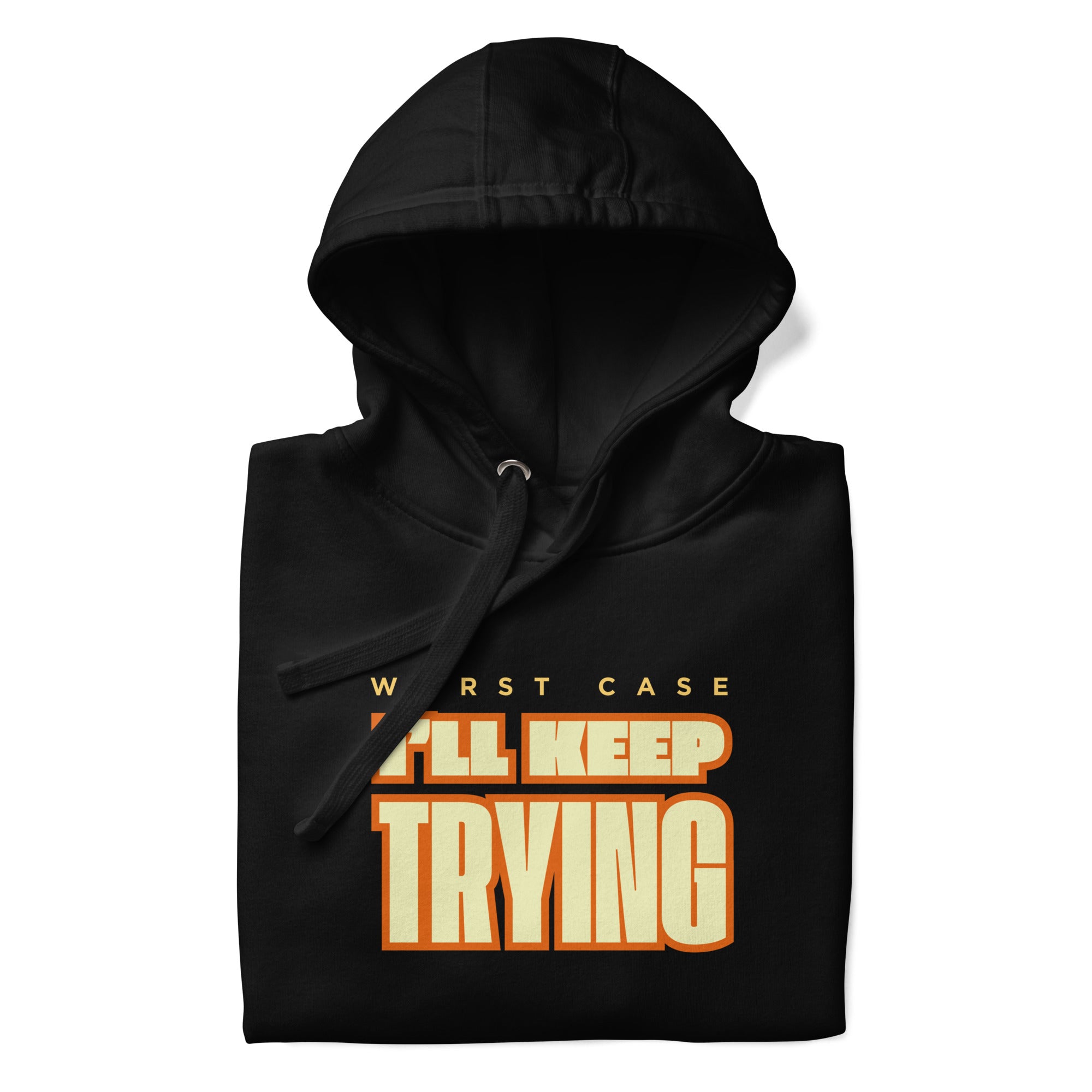 Unisex Keep Trying hoodie in black with positive reminder graphic, #color_black
